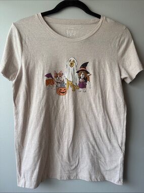 J. Crew Collectors Tee Beige Halloween Dogs pumpkin corgi retriever small